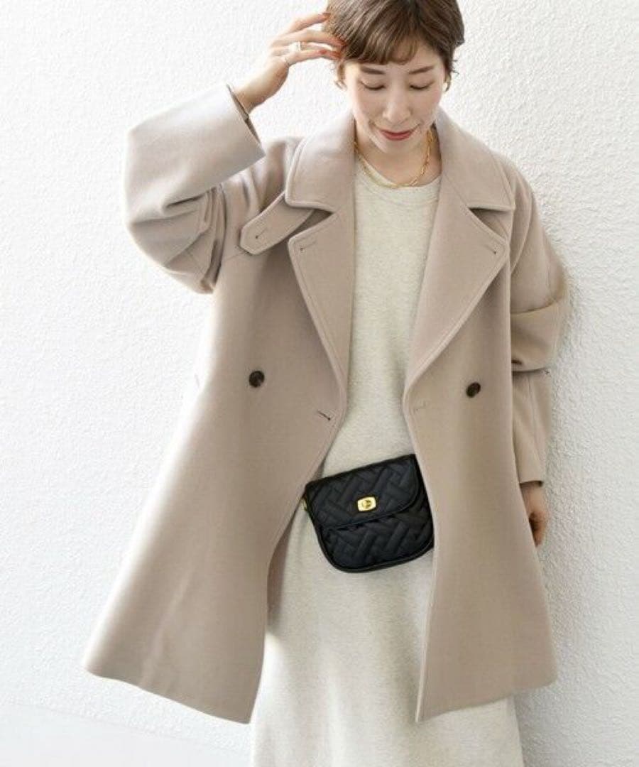 2023AW【SHIPS any】スタンドダブルカラーコート　ベージュ　36