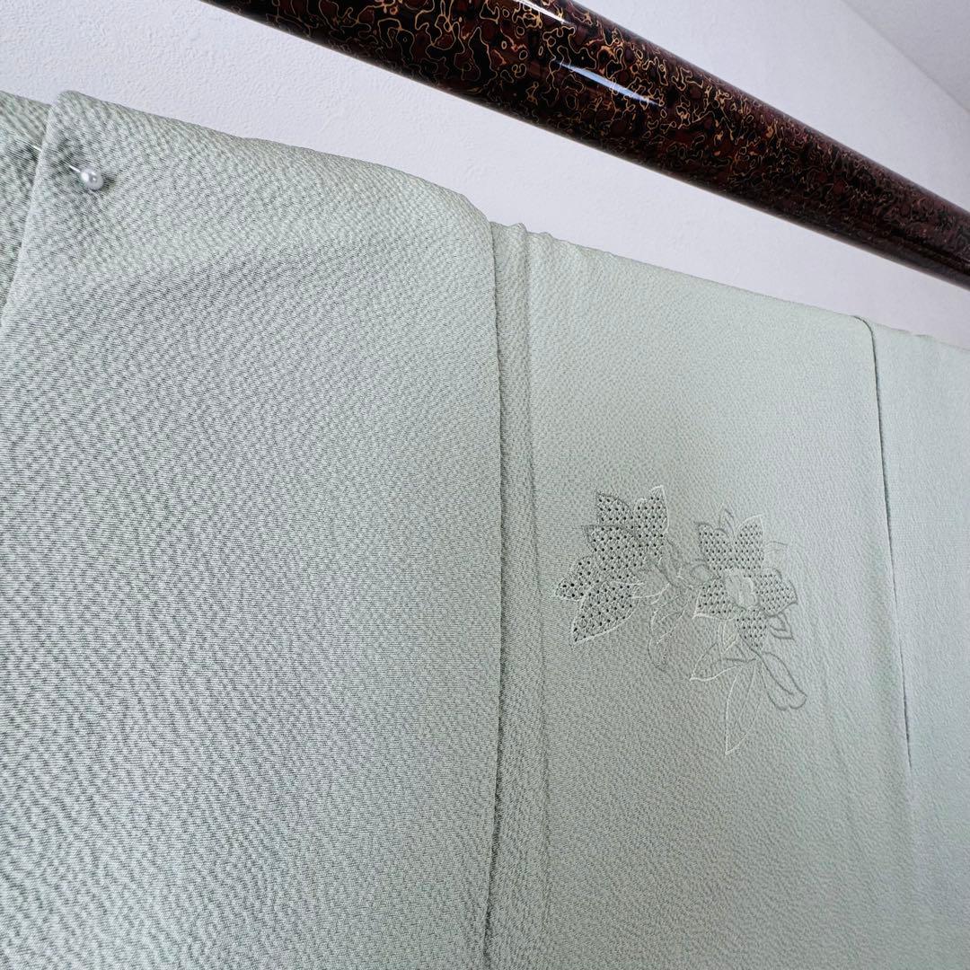 超美品　正絹　現代　広襟　訪問着　付け下げ　着物　160裄64 縮緬　汕頭刺繍