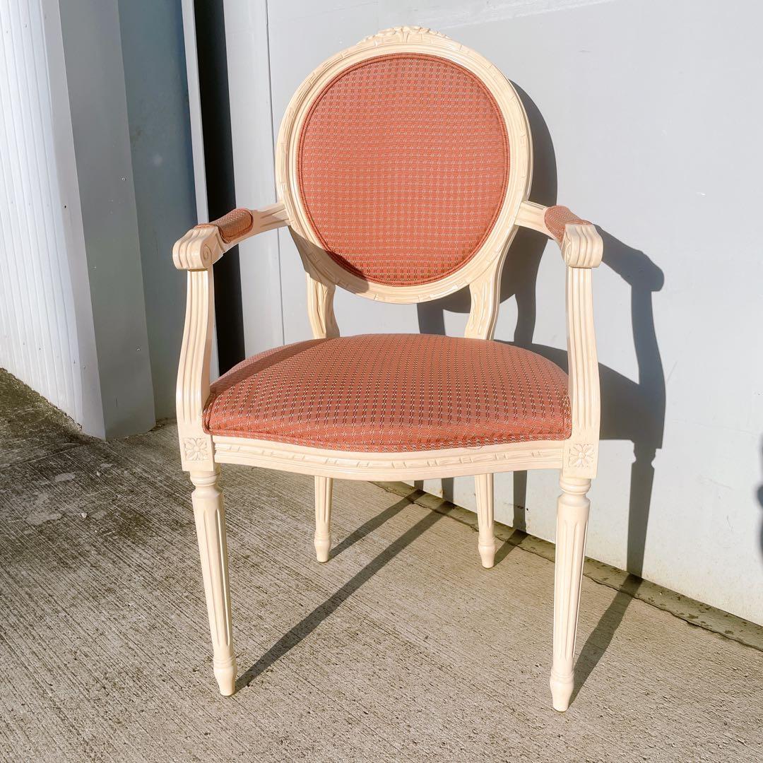 【美品③】ルイ16世様式 フランス華麗チェック織物張 メダリオンアームチェア