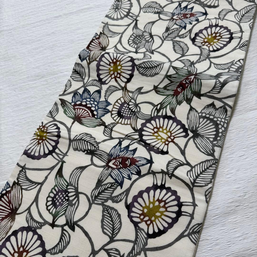 m-81 本場結城紬 紅型 正絹 袋帯 証紙付き