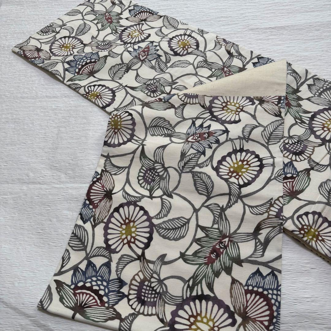 m-81 本場結城紬 紅型 正絹 袋帯 証紙付き