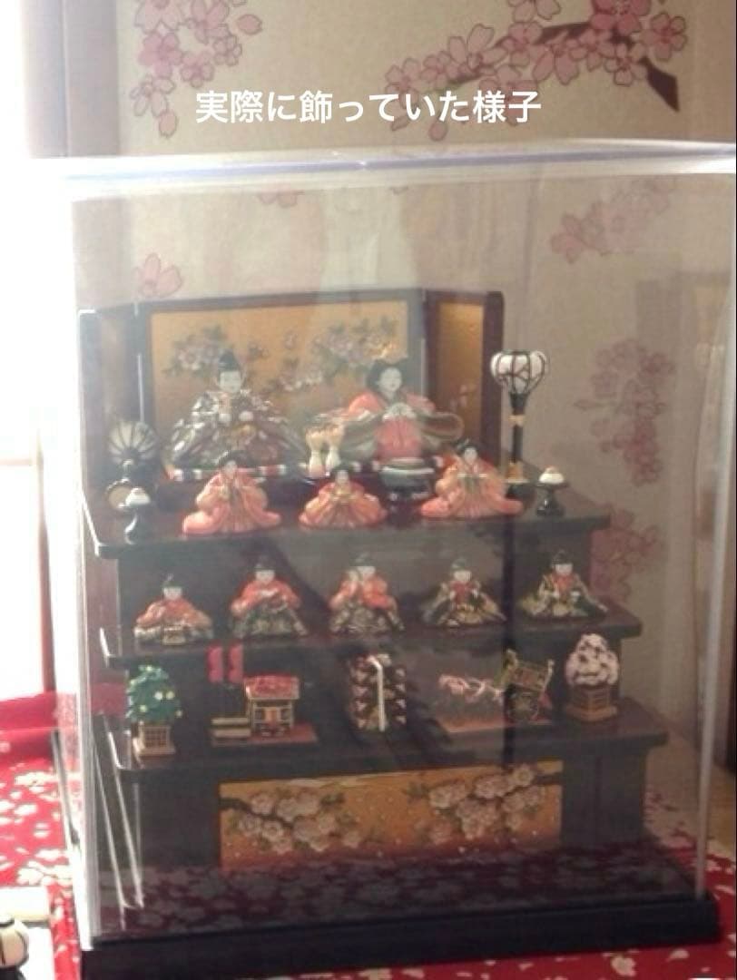 雛人形 ミニ ひな人形 3段飾り京春雛 木製三段十人飾り 茶　ケース付き