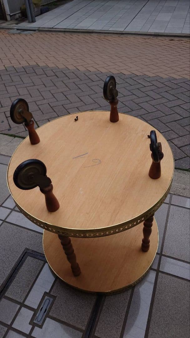 イタリア製象嵌キャスター付きキッチンワゴンサイドテーブル