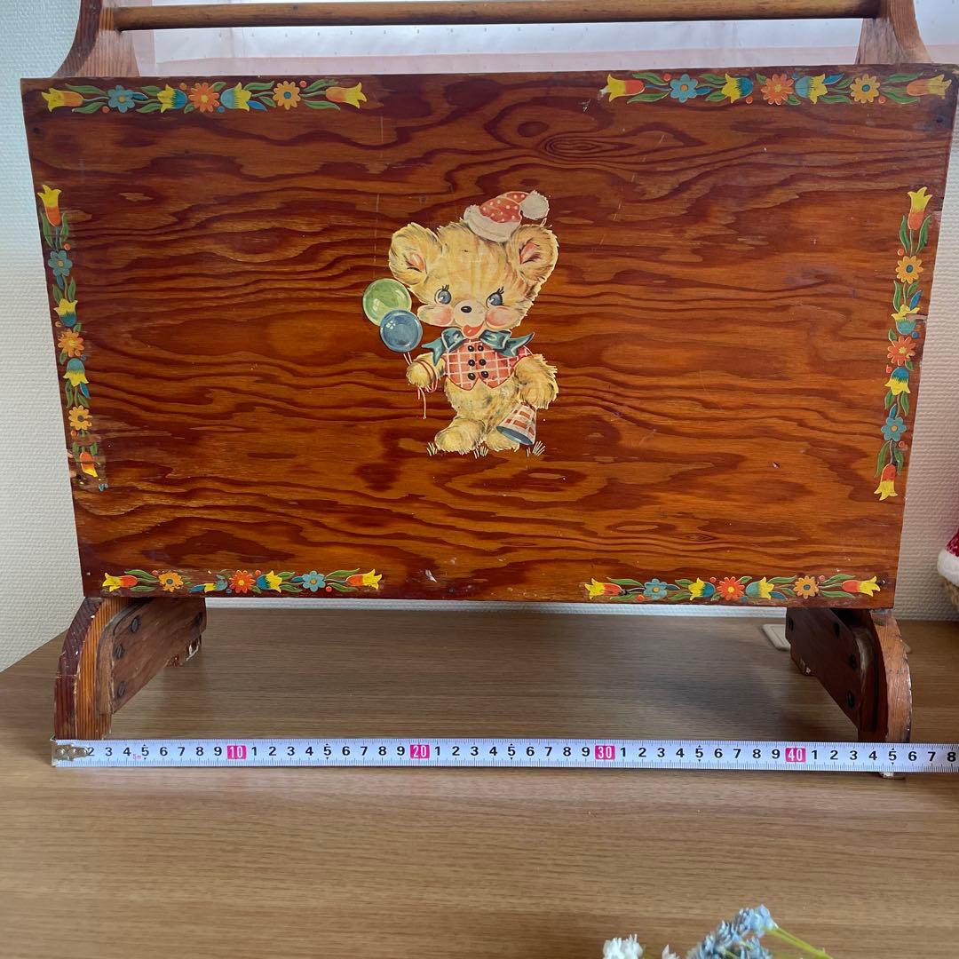 アメリカ購入　アンティーク　木製ラック レトロ　イラスト　本立て　ビンテージ