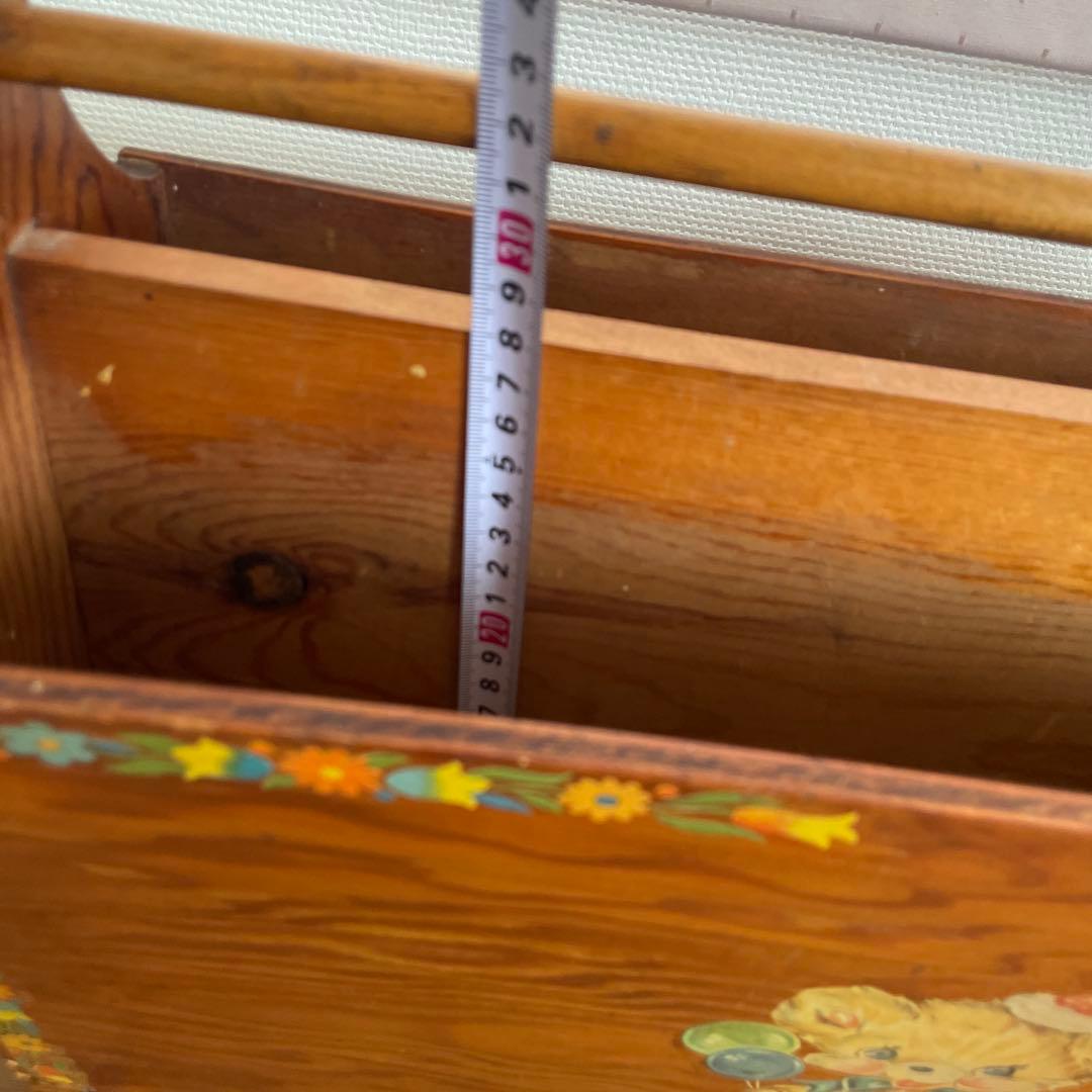 アメリカ購入　アンティーク　木製ラック レトロ　イラスト　本立て　ビンテージ