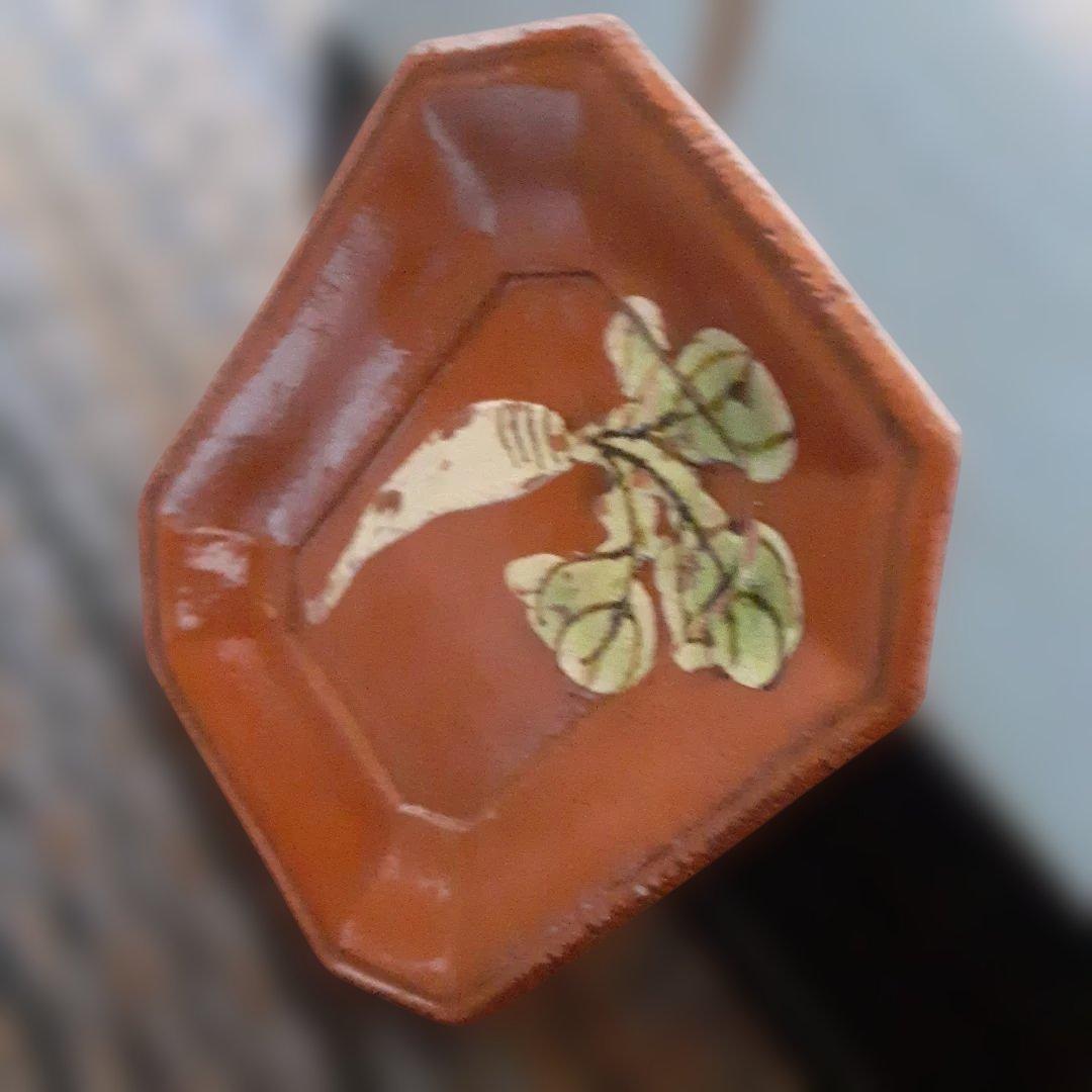 江戸骨董隅切長方豆皿有名「霞晴山」銘京楽焼/手描大根変形皿モース·ボストン美術館