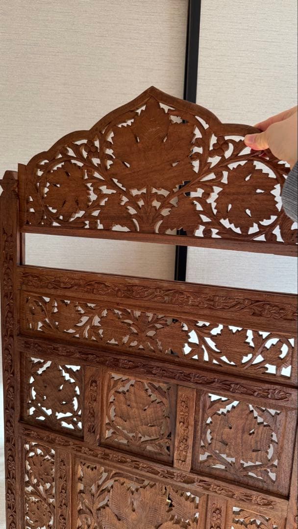 木製彫刻パーテーション 4つ折り