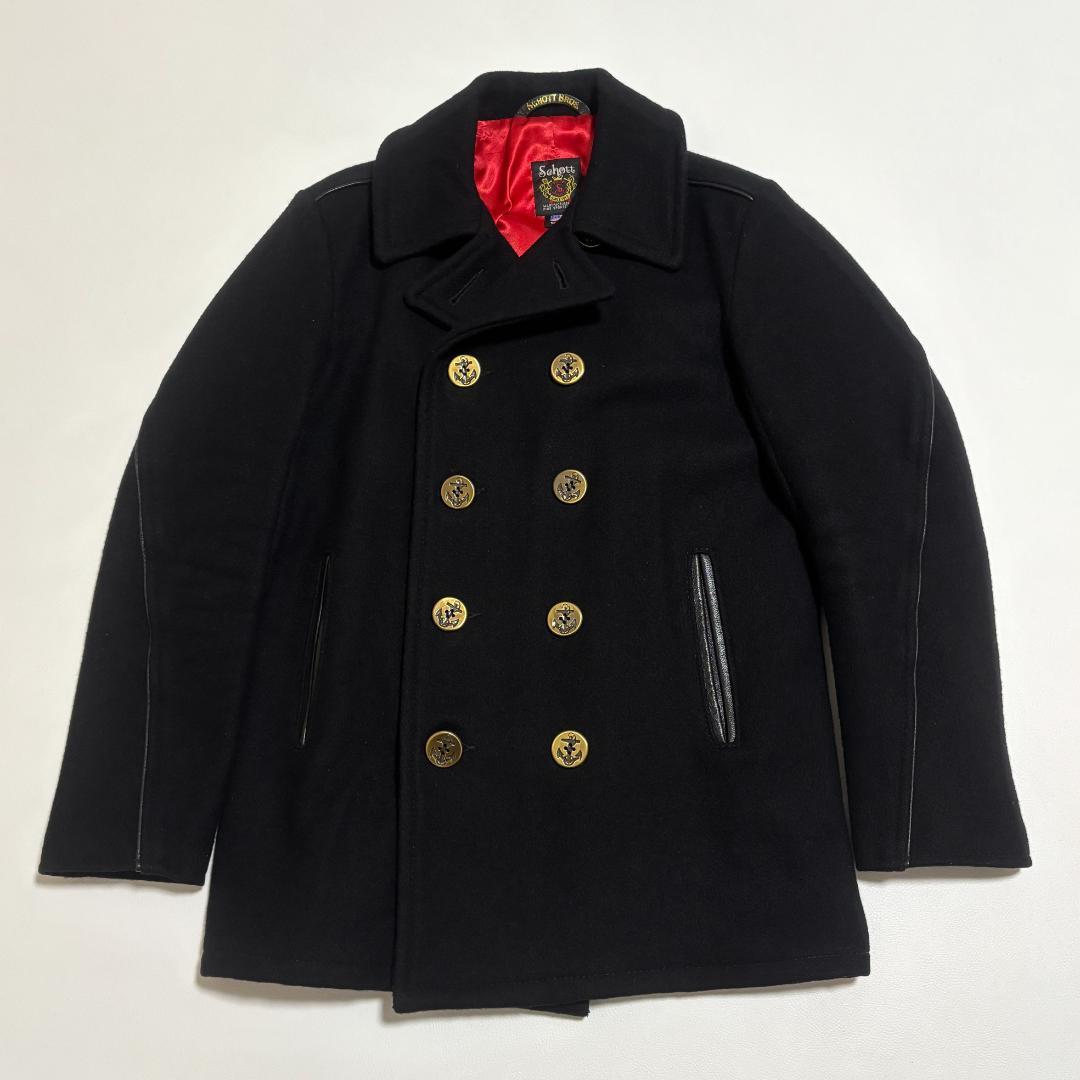 希少 Schott ピーコート USA製 レザーパイピング 40 L 黒 赤