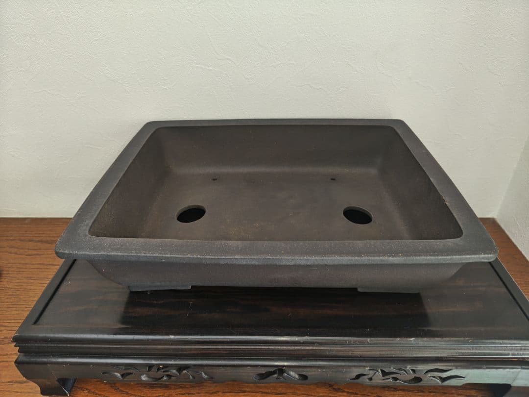 陶器製盆栽鉢　四角い盆栽鉢 春雅堂造　落款　大型