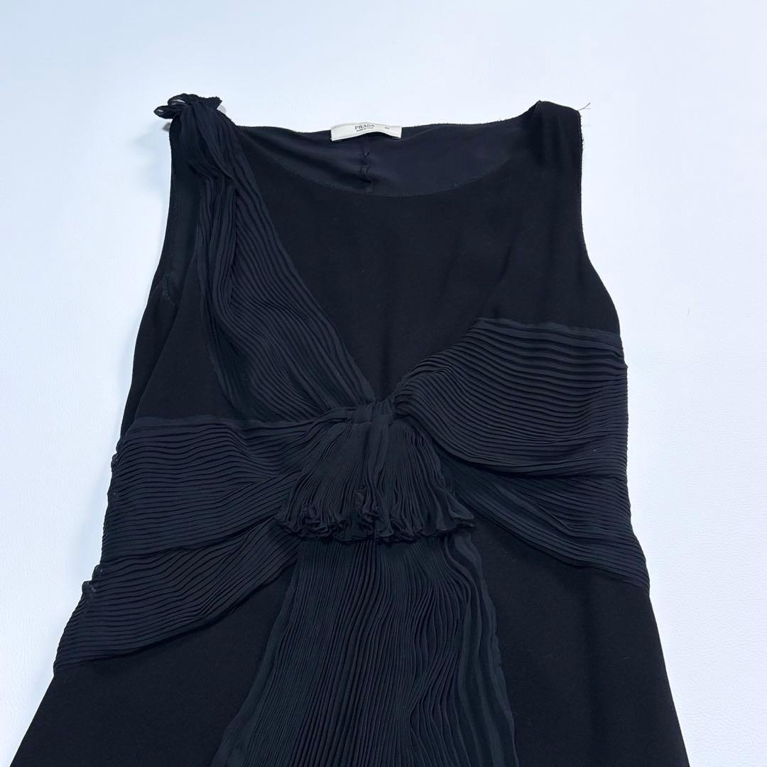 PRADA プラダ プリーツリボンドレス ドレス ブラック 40 ML相当