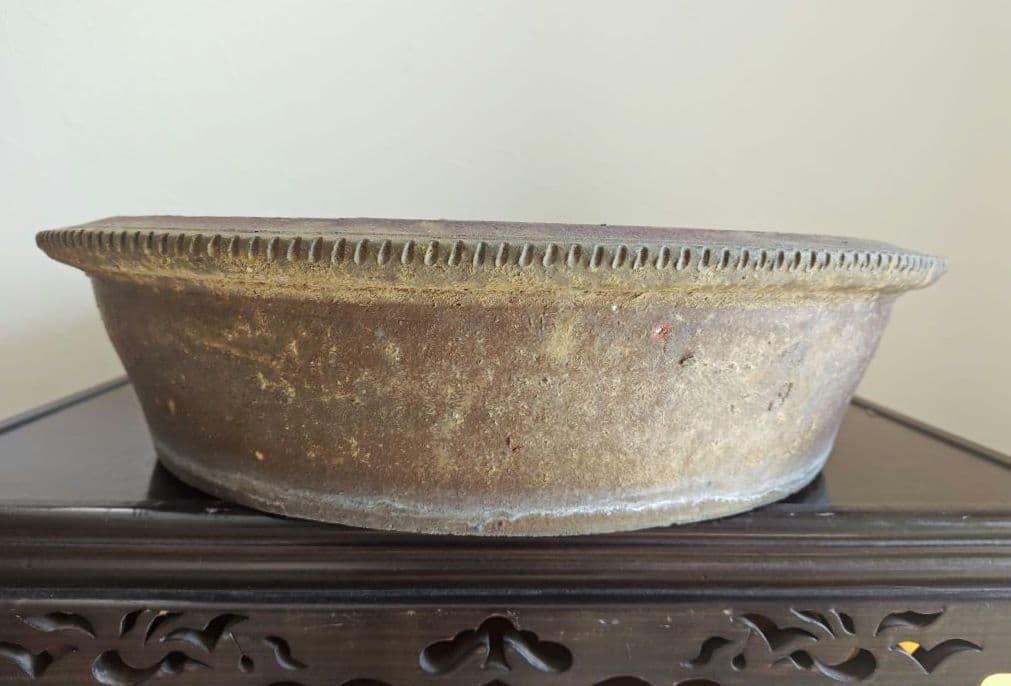 陶器製円形盆栽鉢 大型　ブラウン 約51cm×12.5cm