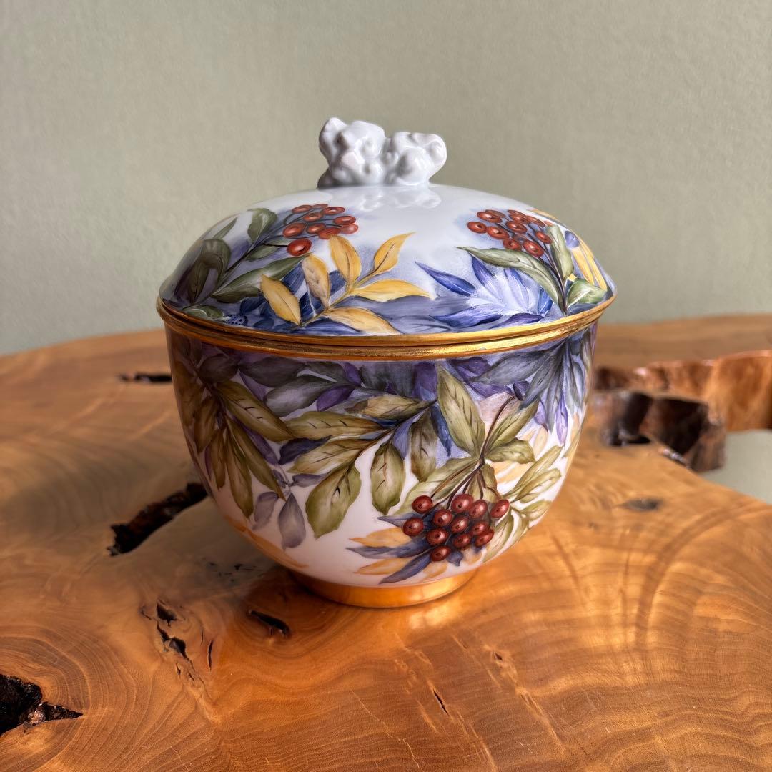 金彩 南天 作家物 蓋物 高さ17cm