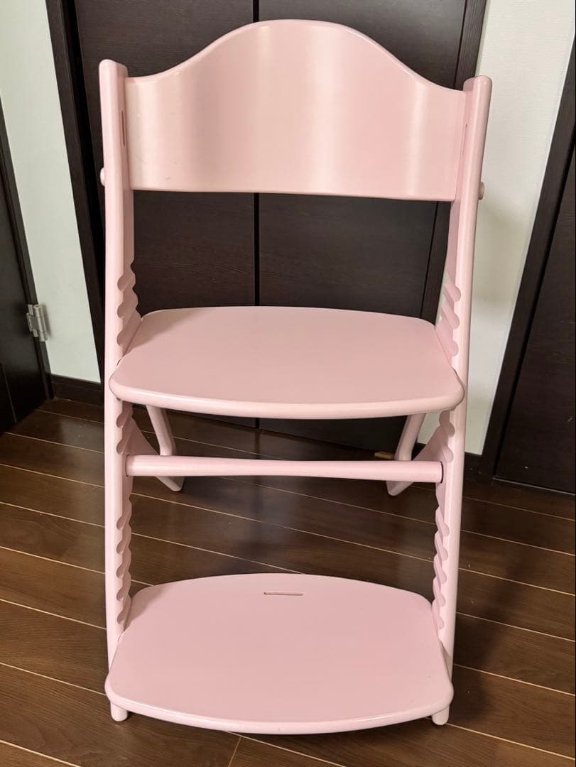 【美品】大和屋ミルキーピンク ハイチェア座面高さ調整可能⭐︎ベルト未使用☆説明書付