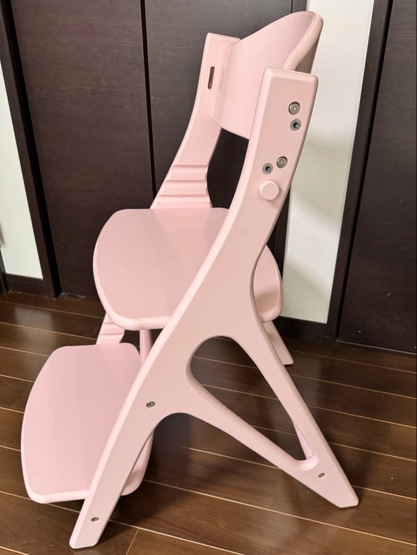 【美品】大和屋ミルキーピンク ハイチェア座面高さ調整可能⭐︎ベルト未使用☆説明書付