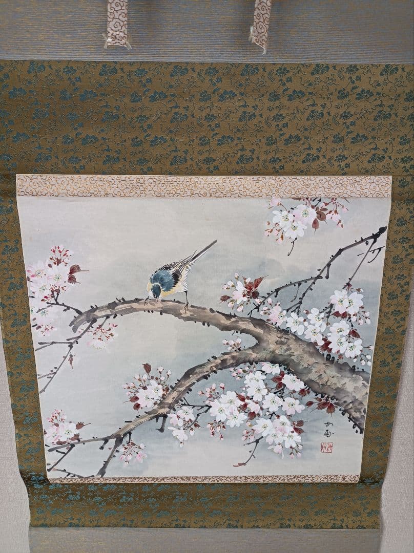 梅甫 軸 縁起 おもてなし 絵 桜 花鳥 茶 京都 中国 美術 インテリア