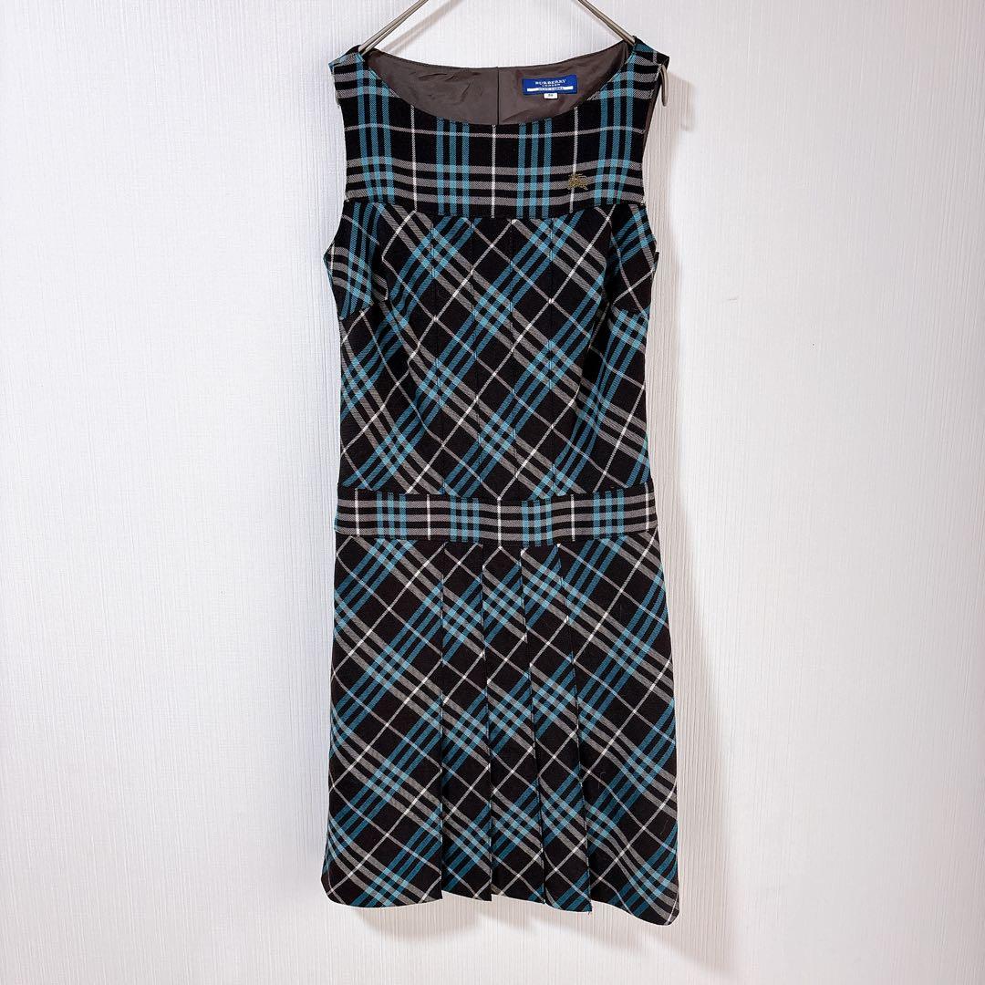 【美品】バーバリー　チェック　ノースリーブ　ロゴ　ミニワンピース　ホース刺繍