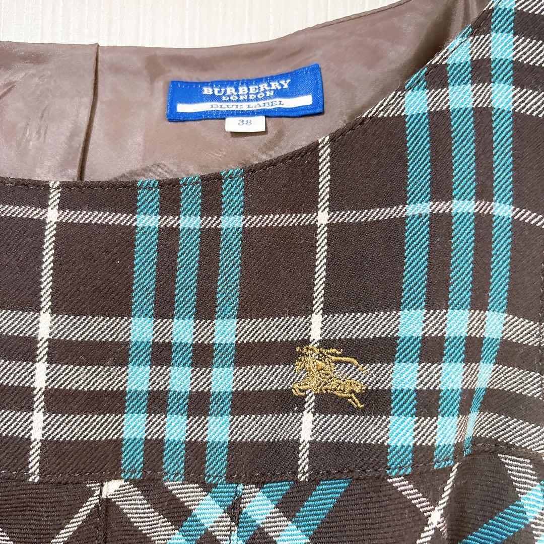 【美品】バーバリー　チェック　ノースリーブ　ロゴ　ミニワンピース　ホース刺繍