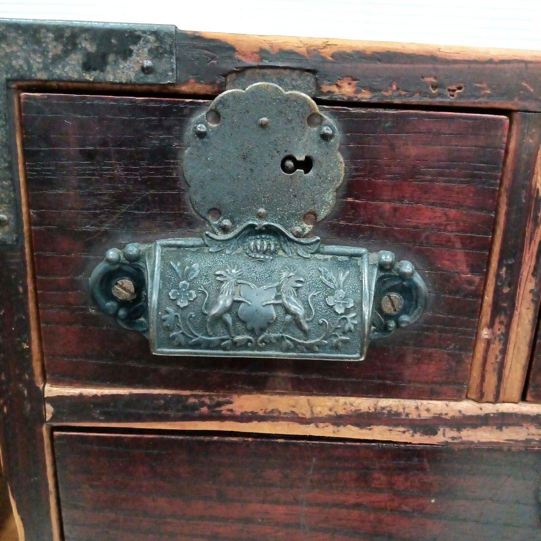 ◆年代物　小箪笥　アンティーク　和風木製箪笥 　3段