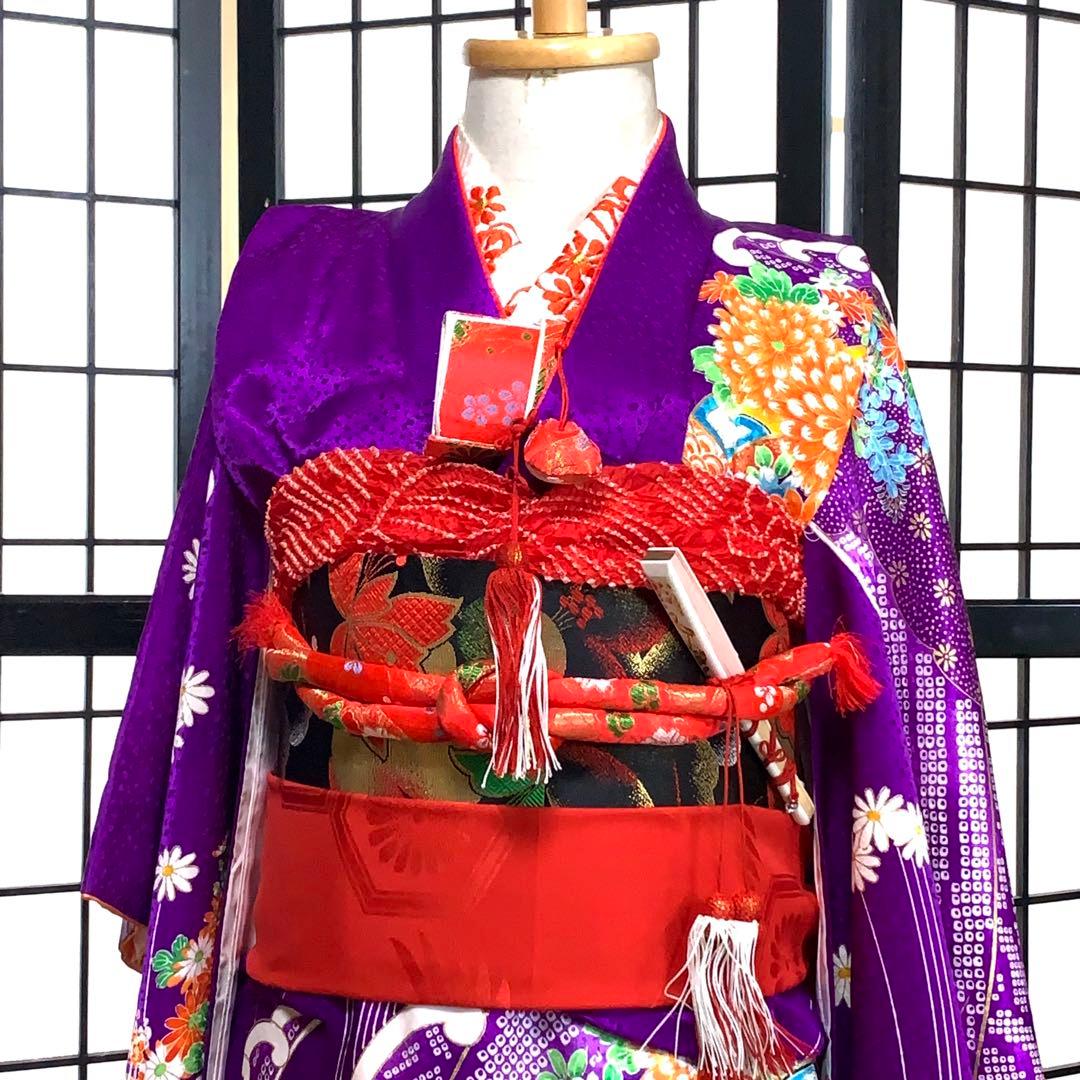 【美品】七五三フルセット　7歳　晴れ着　キッズ　子供　着物　身丈92cm 紫系