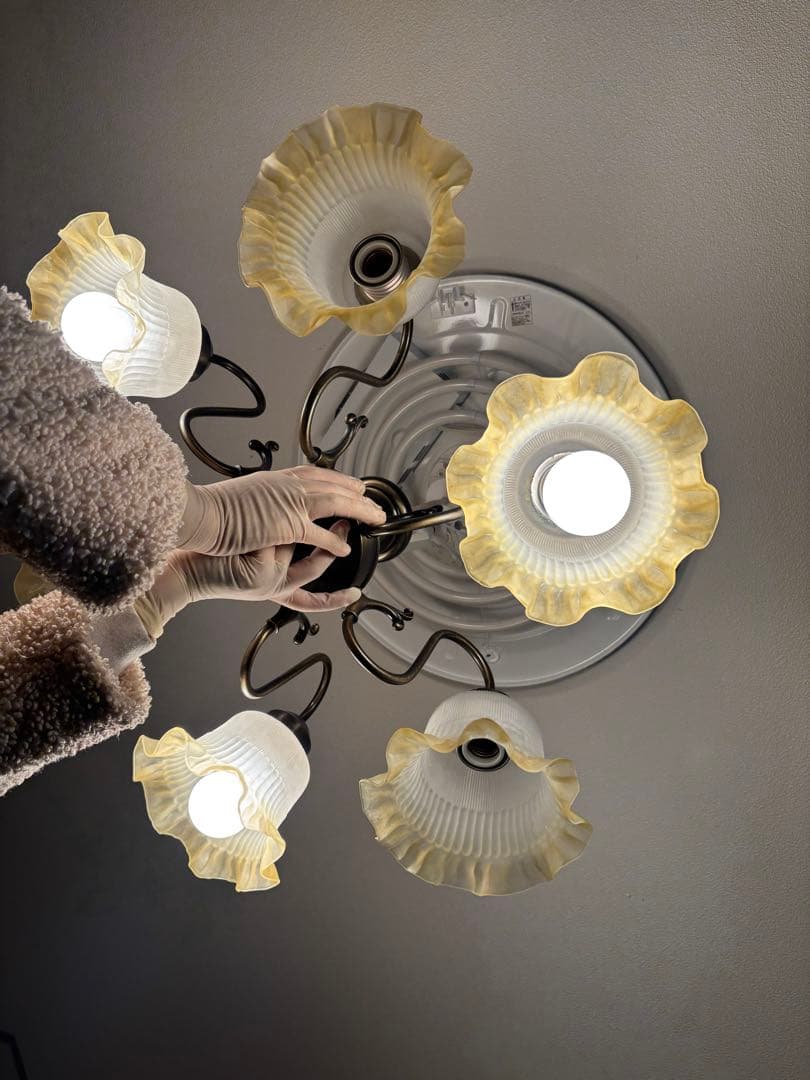 アンティーク 5灯式 シャンデリア 天井照明 昭和レトロ(D-411)