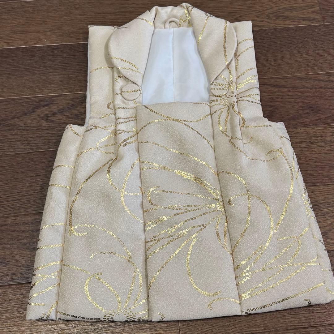 utataneひよこ商店　七五三３歳用被布コートセット 男の子 ベージュ金彩墨黒