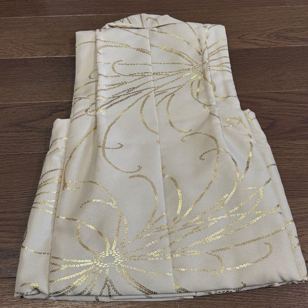 utataneひよこ商店　七五三３歳用被布コートセット 男の子 ベージュ金彩墨黒