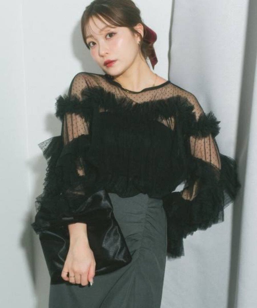 ブラック フリル シースルー パーティードレス