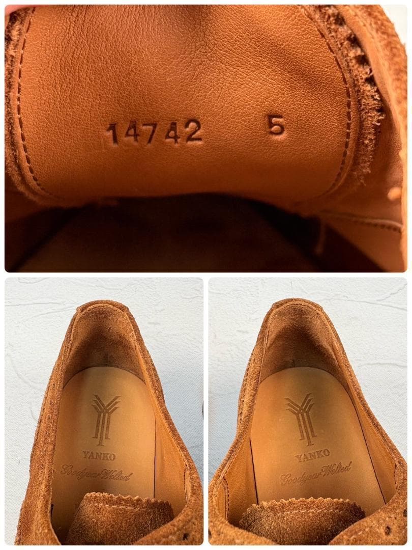 【美品】ヤンコ クウォーターブローグ 内羽根 スエード 茶 5 スペイン