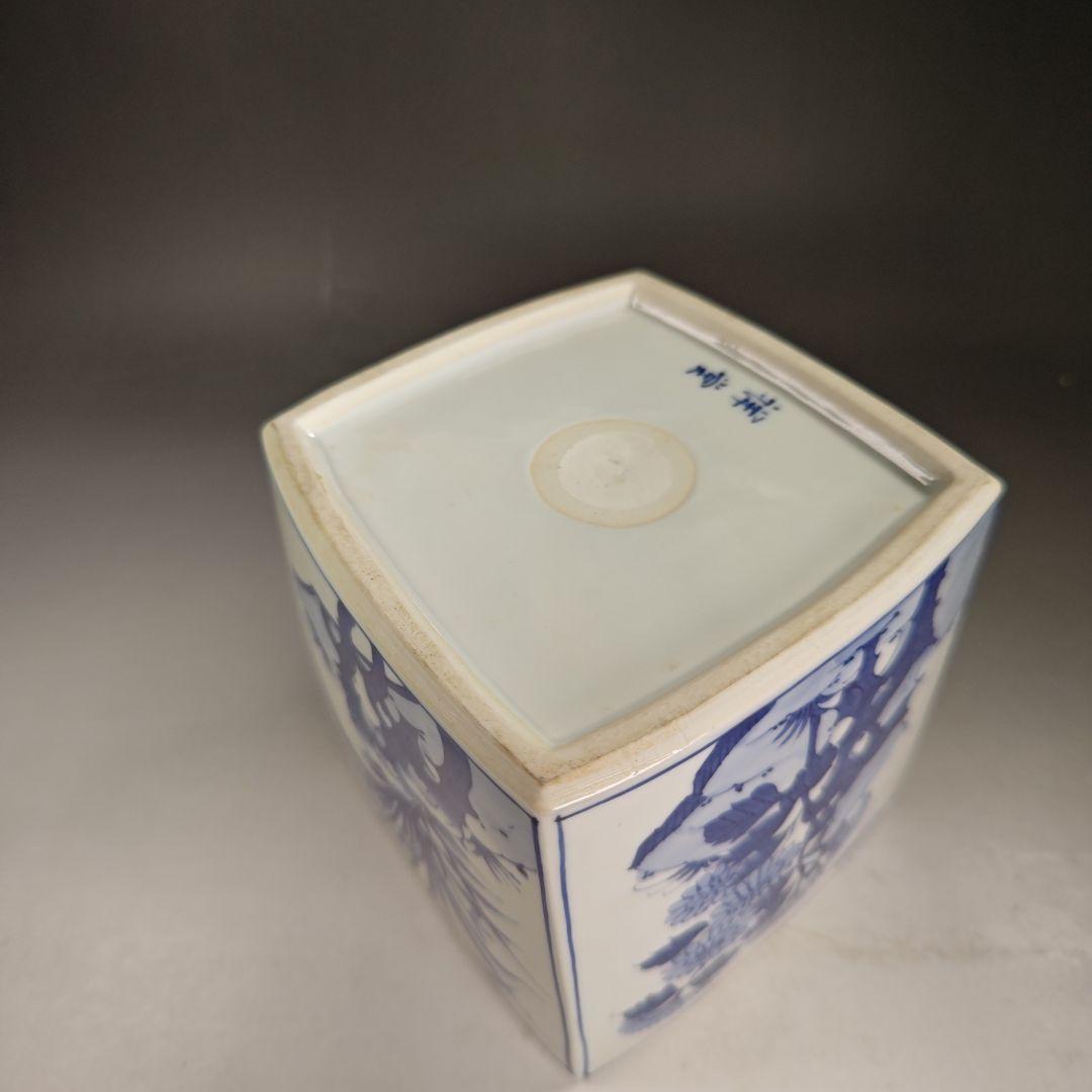 イ943 水指『平安　手塚祥堂』『染付四君子四方形　水指　共箱』茶道具