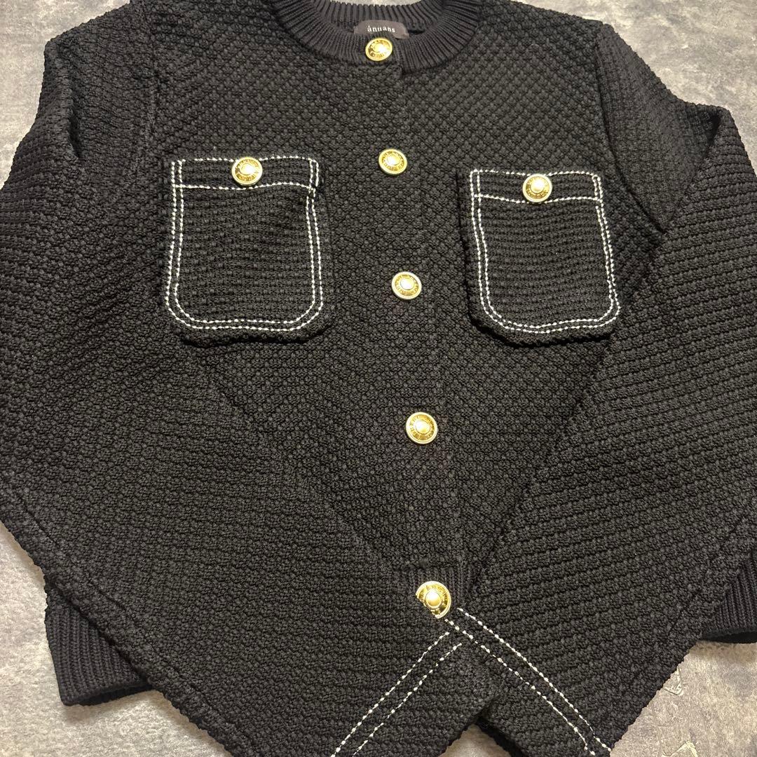 anuans ノーカラーニットジャケット　ブラック