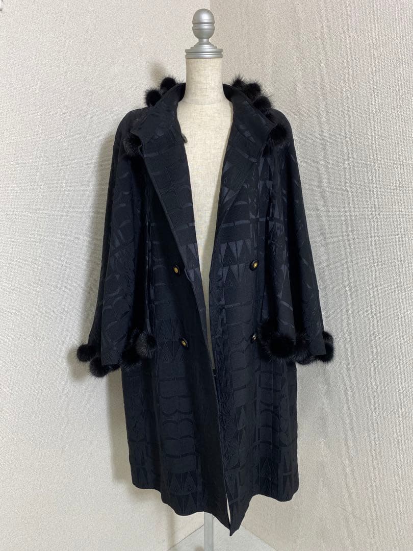 7559. 【極美品】 絹 混 ケープコート 北欧ミンク ファー使用 日本製