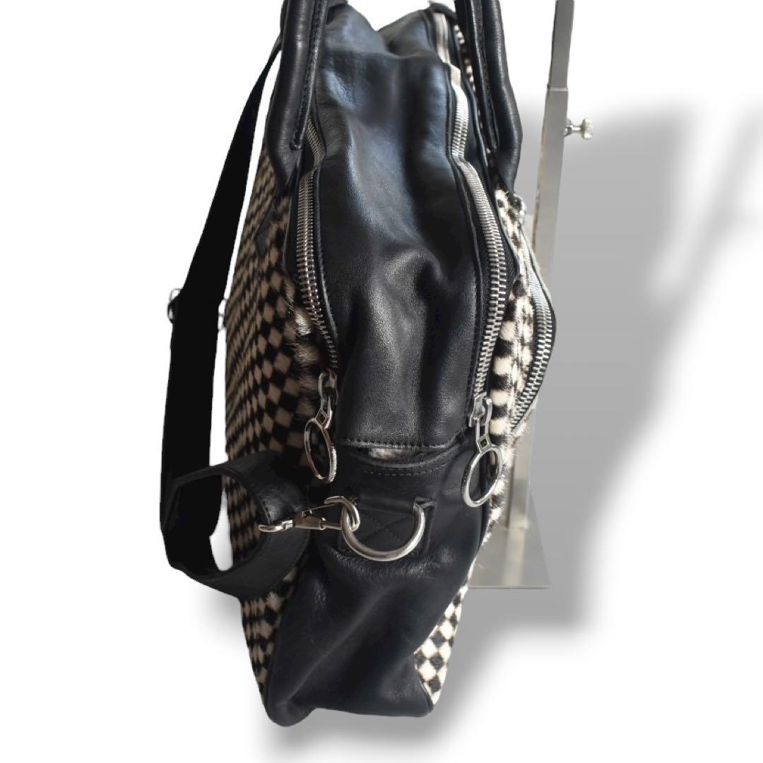 極美品フロリアンドゥニクール　腹子チェッカーフラッグ レザーブリーフ A4大容量