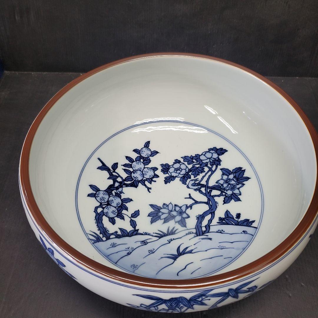 お値下げ　平安 手塚祥堂 染付 四仙花文 平水指 水指 茶道具 35