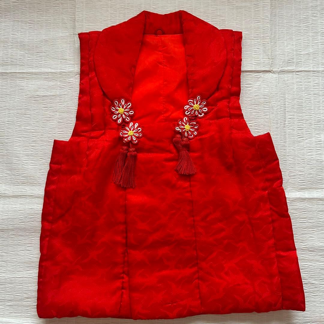 七五三 3歳 着物 753 正絹 被布 絹 絞り柄 三歳 赤 草履 金彩 熨斗目