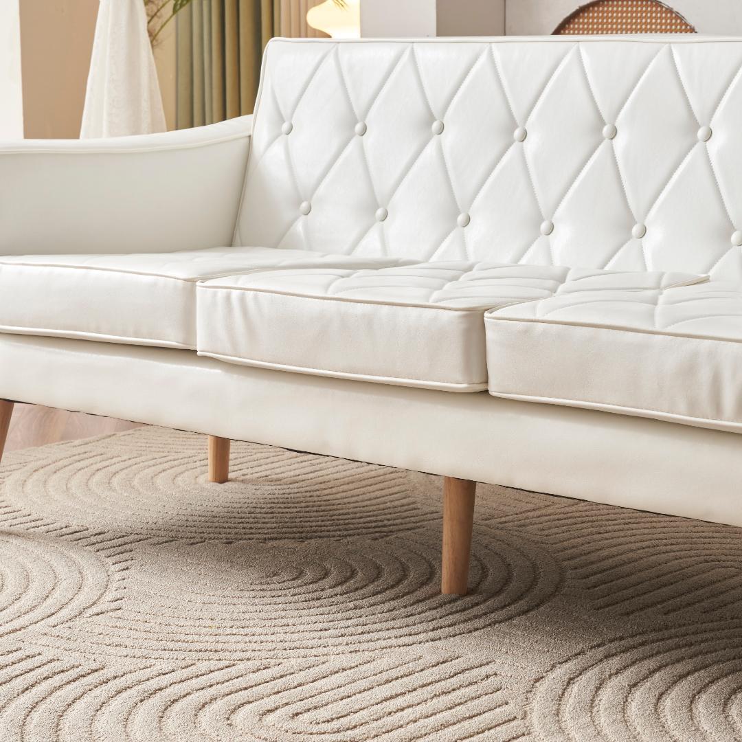 ソファー 3人掛け PUレザー 肘付き クッション付き コンパクト ローソファー