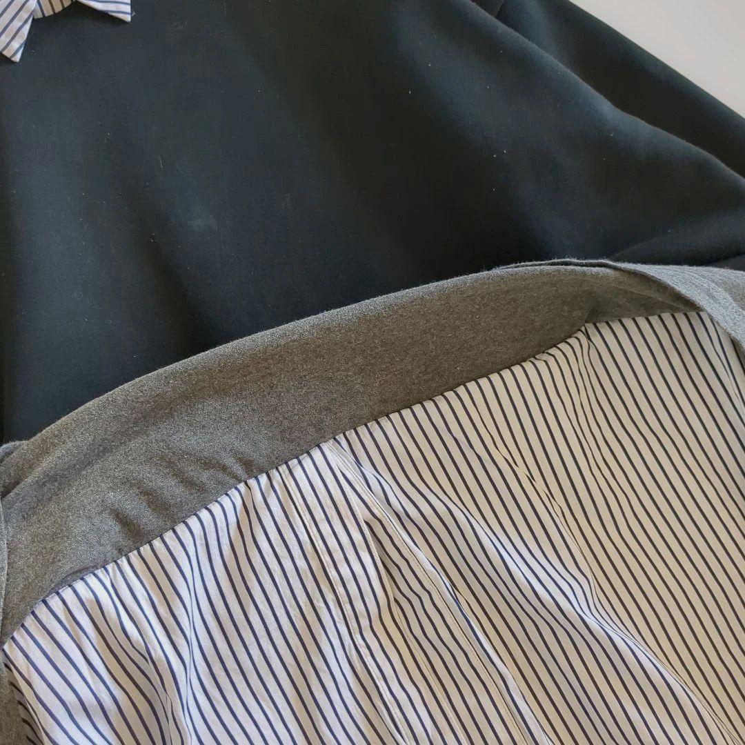 エンフォルド ドッキング レイヤード スウェット シャツ ストライプ 黒 38