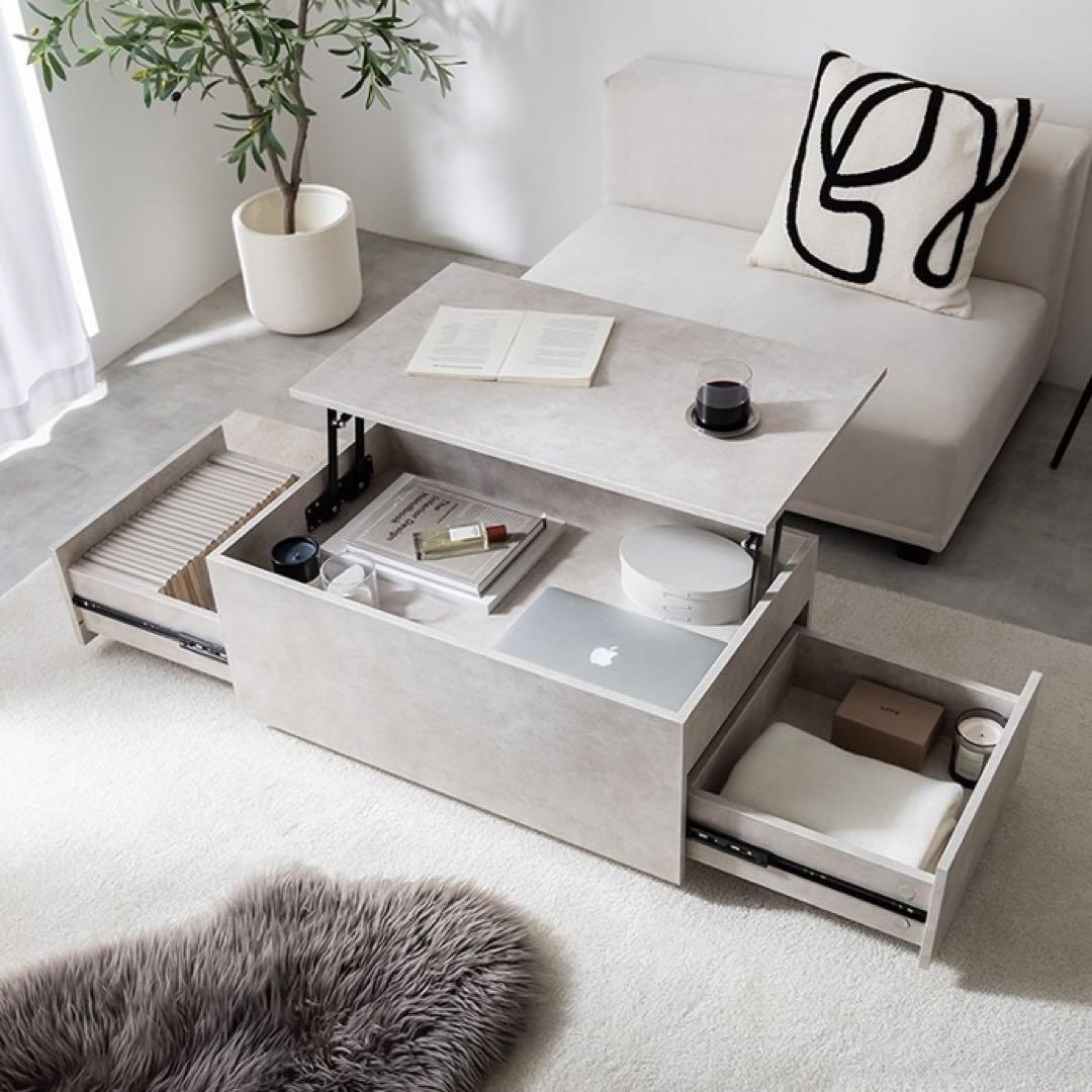 【幅80cm】bolte 昇降式センターテーブル ストーン 引き出し 収納