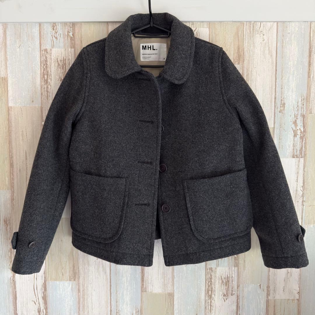 MHL. エムエイチエル ウール メルトン ラウンドカラー コート グレー 2