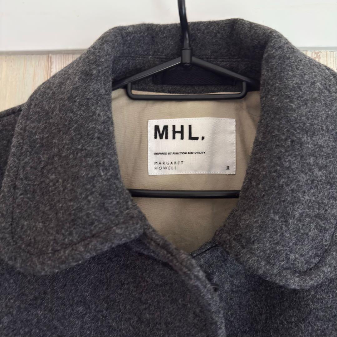 MHL. エムエイチエル ウール メルトン ラウンドカラー コート グレー 2