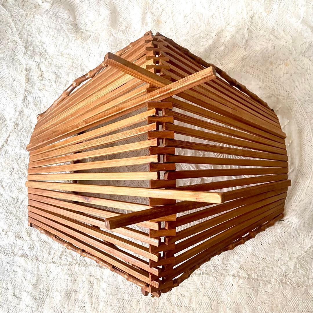 折り畳み式バンブーバスケット　パニエ　竹　北欧ヴィンテージ　デンマークかごカゴ籠