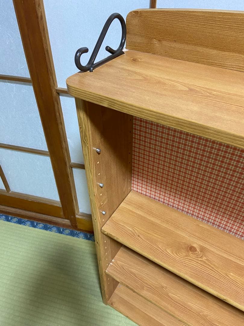 【昭和レトロ】木製 本棚 棚板高さ調整可 チェック柄 幅57cm レトロ家具