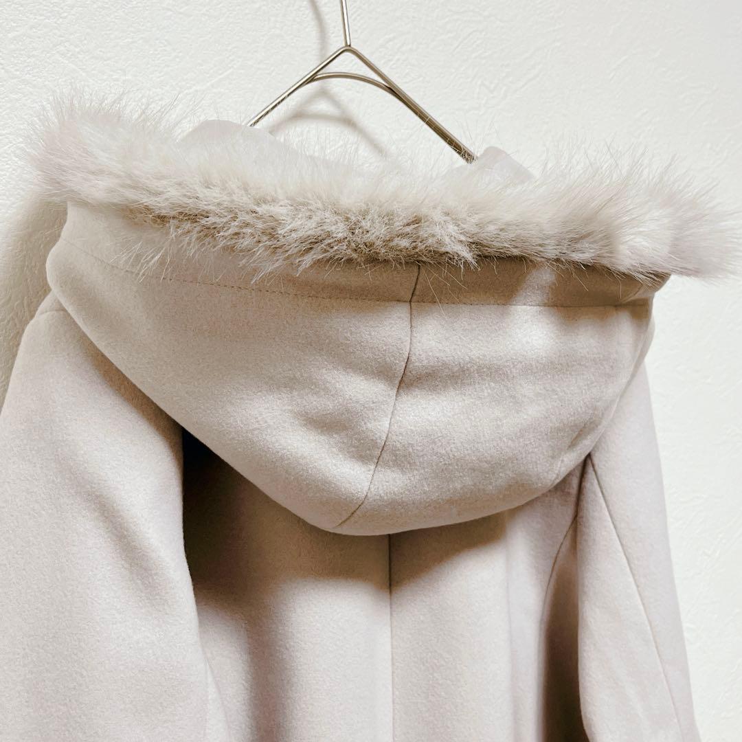 【クチュールブローチ】フードフェイクファー ハーフ丈コート/未使用品/25AW