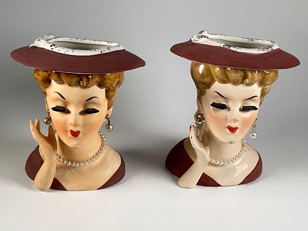 60sヴィンテージ　レディヘッドベース　陶器 花瓶　日本製　2点