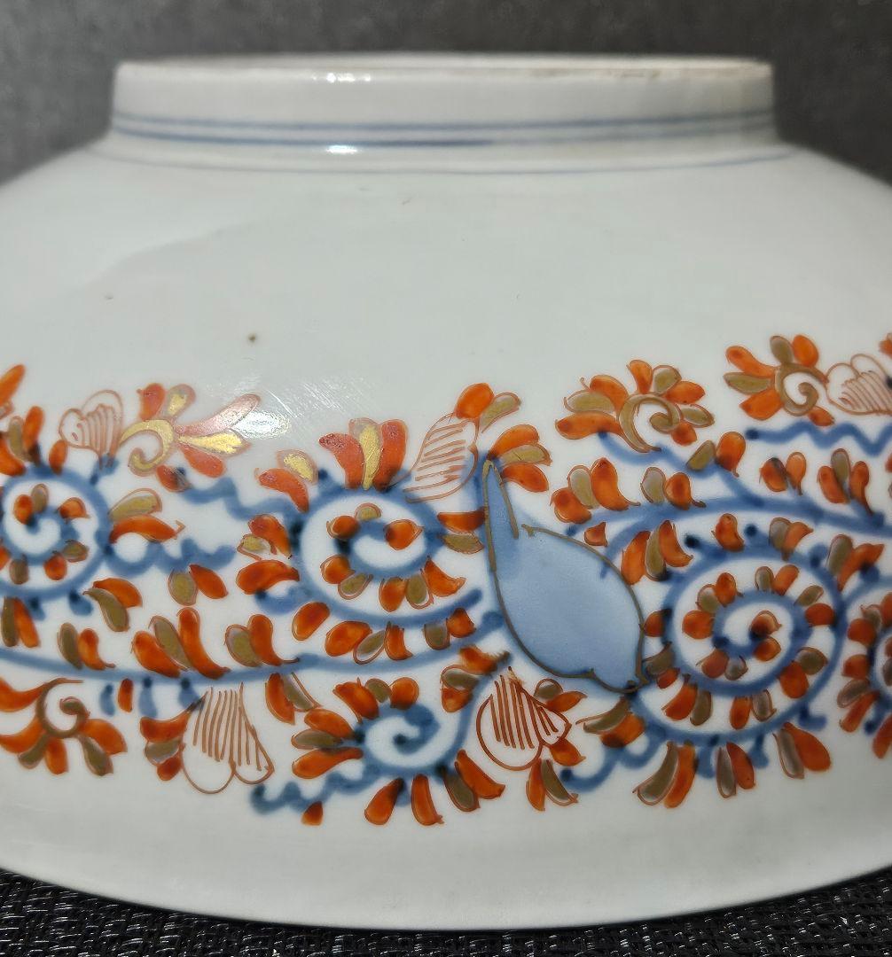 【上作古伊万里❗】明治時代　松政製　 金襴手　桐に鳳凰に花意匠　鉢　24.7cm