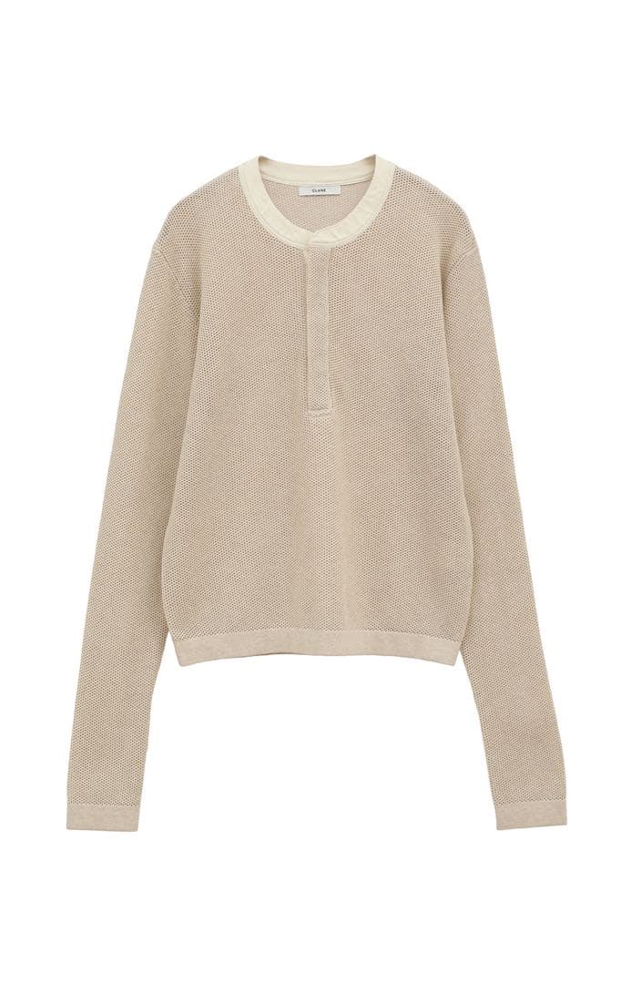 トップス CLANE MESH HENLEY NECK TOPS