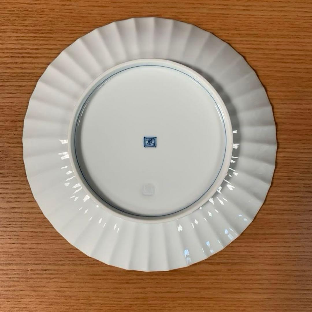 伊万里焼 畑萬陶苑：青磁掛分松竹梅文 菊割6.5寸皿 5枚組セット☆