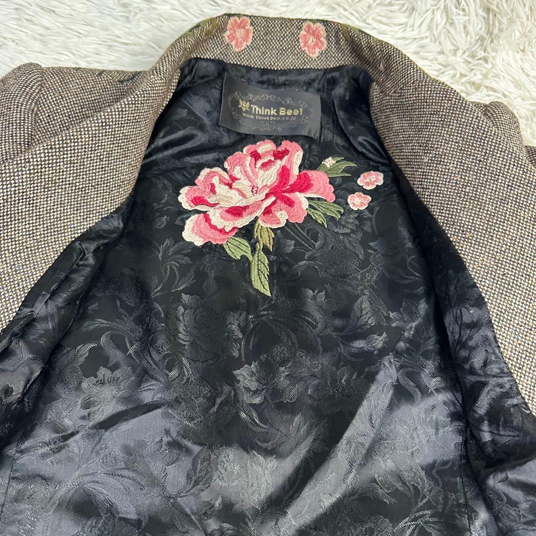 natural 様用希少 シンクビー 花柄刺繍 テーラージャケット グレー系