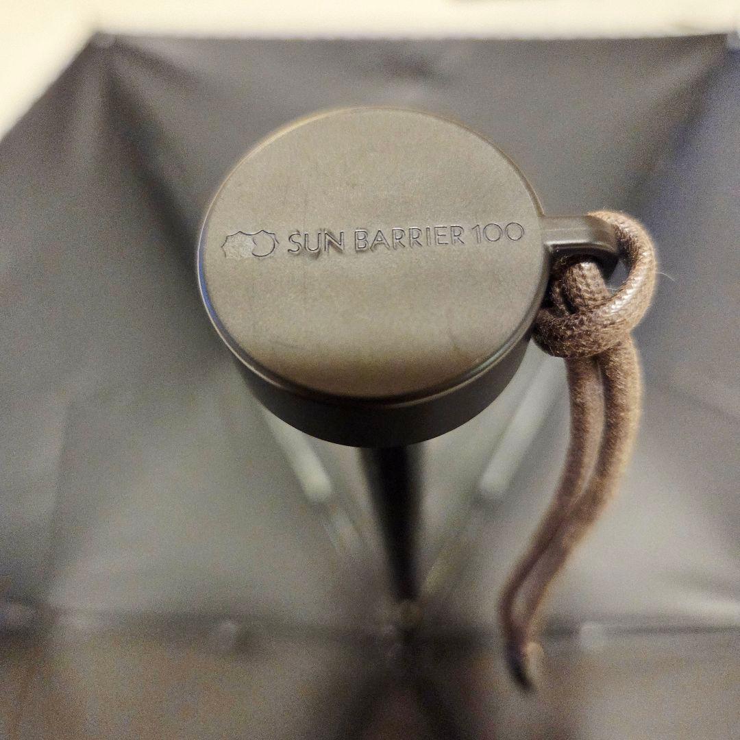 美品　サンバリア　100　折り畳み傘　日傘　ストライプ　モカ　二段折り