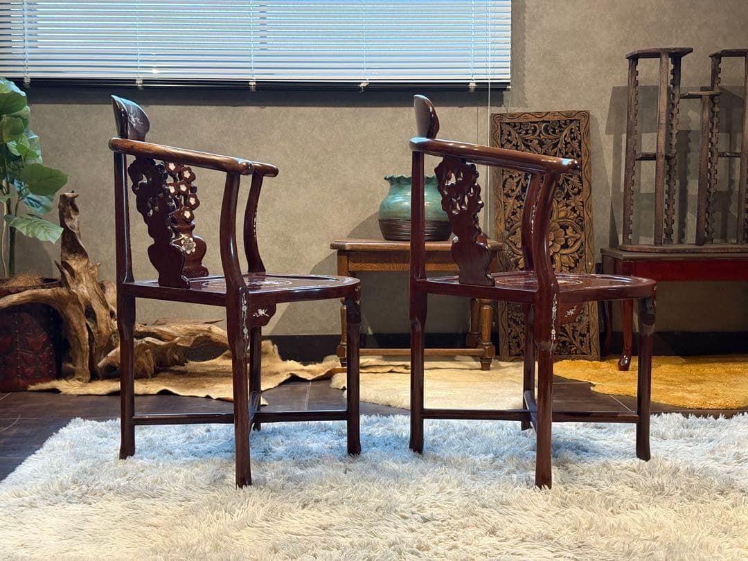 希少　サイドチェア　螺鈿細工 唐木家具 椅子 チェア アームチェア　NZ