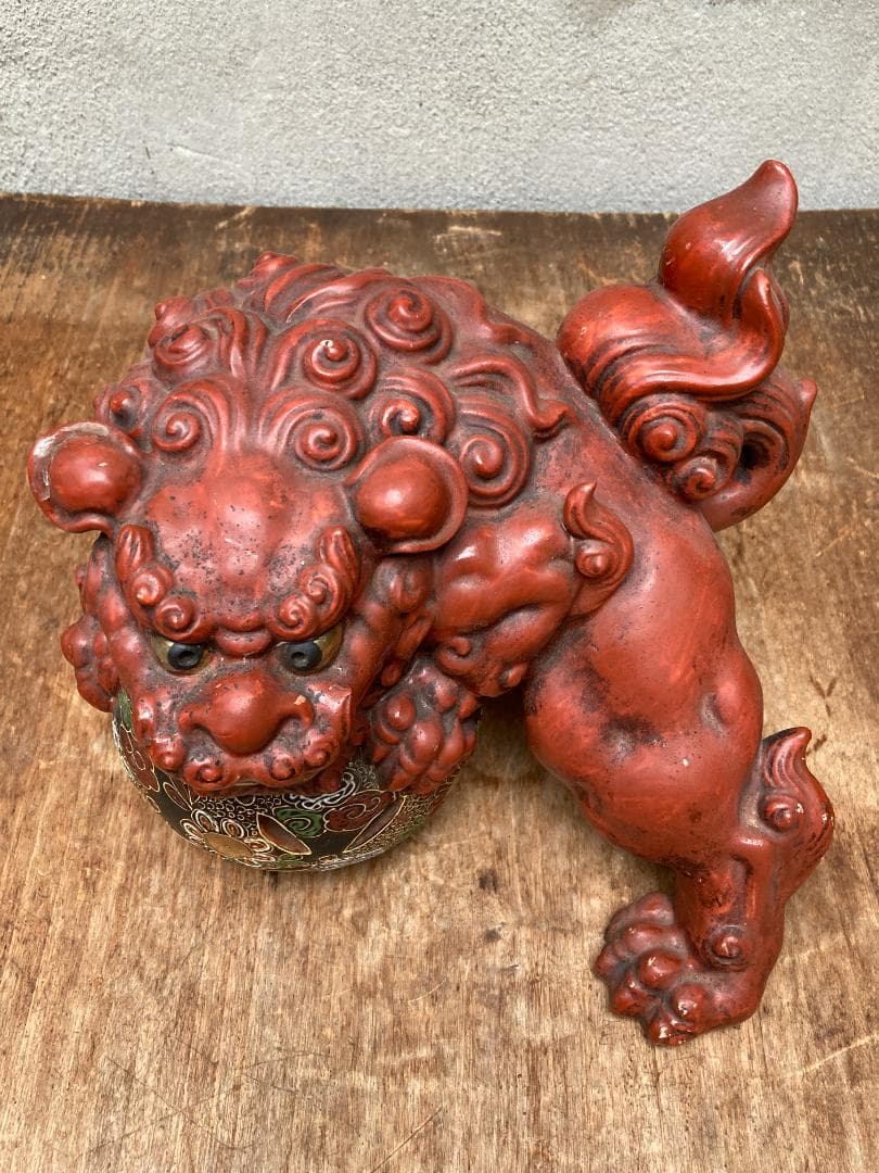 アンティーク 九谷焼 唐獅子 玉乗り獅子